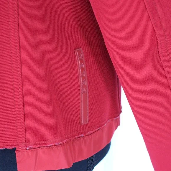 PRADA Sport Red Jacket Zip Up Collared Fleece Lined Nylon Trim Large Wool Top L